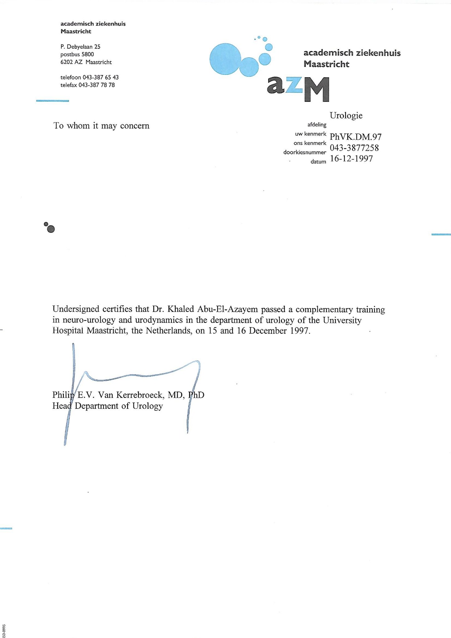 Maastricht neuro-urology and urodynamics training 1997