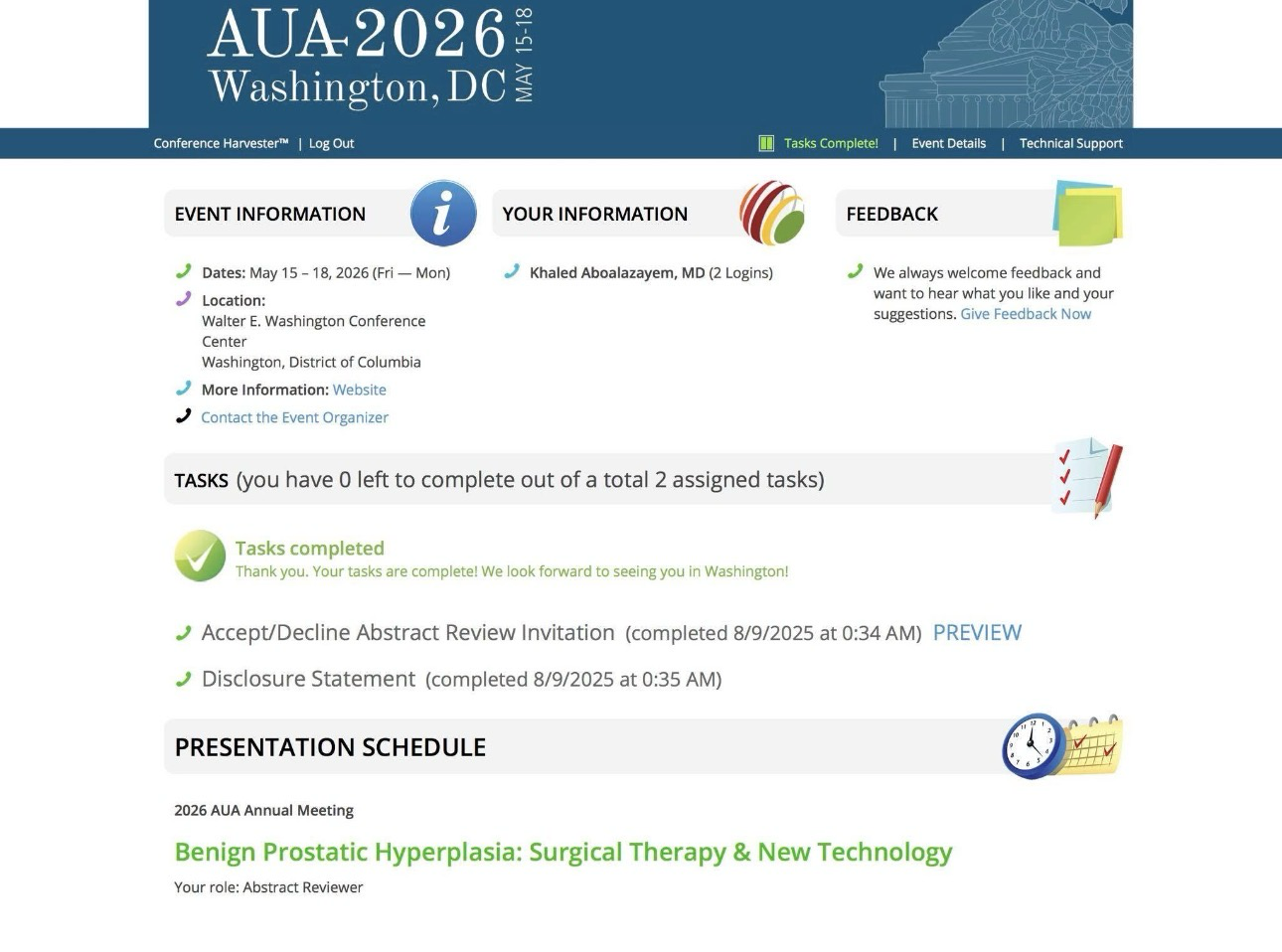 AUA 2026 Abstract Reviewer record