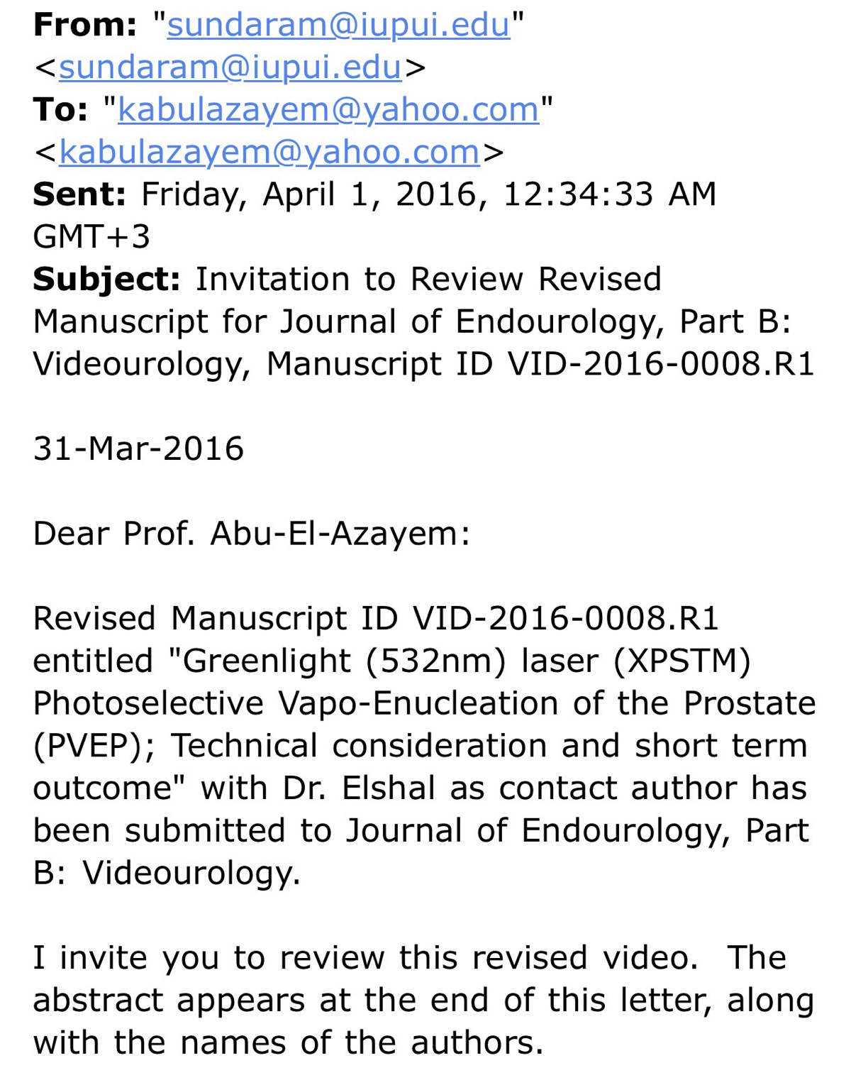 Journal of Endourology reviewer invitation